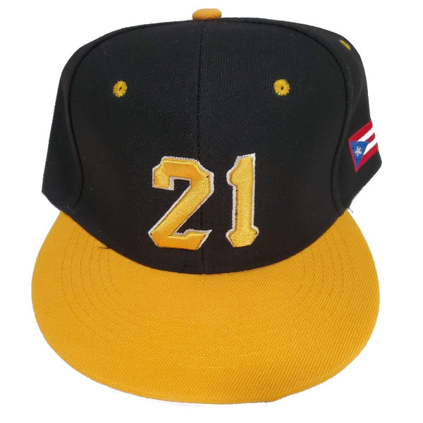 Roberto Clemente 21 Baseball Cap Black and Yellow
