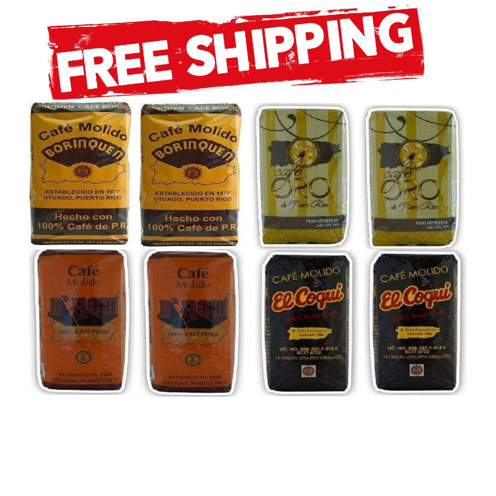 Coffee Combo 8 Bags, Oro, Borinquen, Coqui and D Aqui